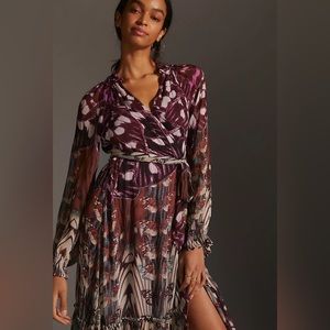 By Anthropologie Long-Sleeve Wrap Midi Dress